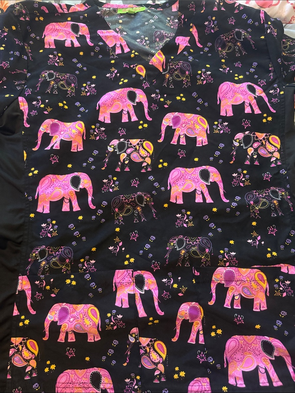 Black Top with Pink Paisley Elephant Print